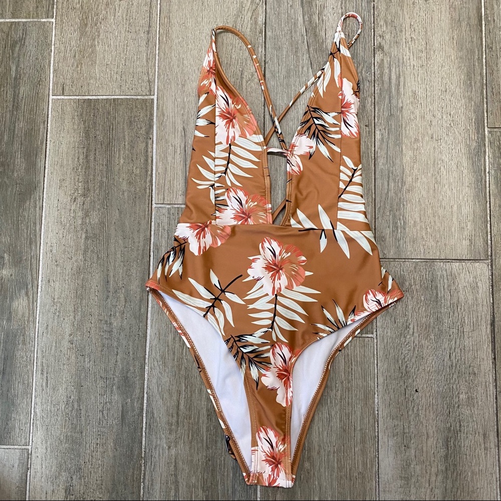NEW ZAFUL Caramel Floral  Strappy One Piece